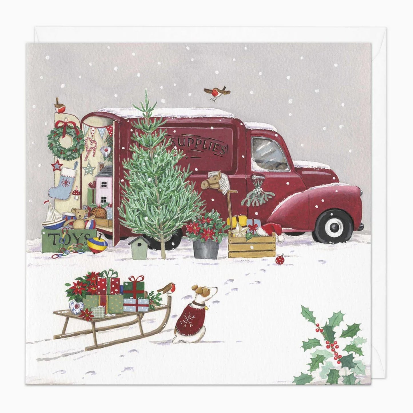 Festive Delivery Christmas Card – Vintage Van & Dog Design
