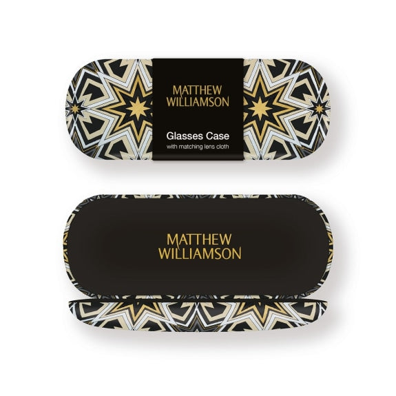 Glasses case with geometric pattern and 'Matthew Williamson' branding on a white background