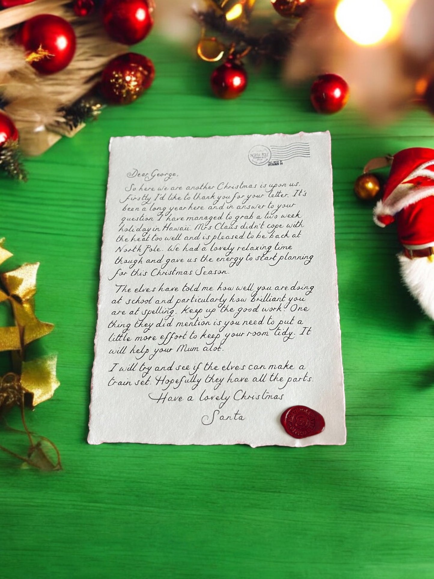Handwritten Scroll from Santa with Red Wax Seal and ribbon