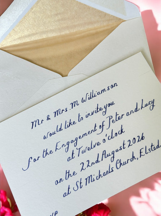 Gold Handwritten Flat Card with Tissue-Lined Envelope