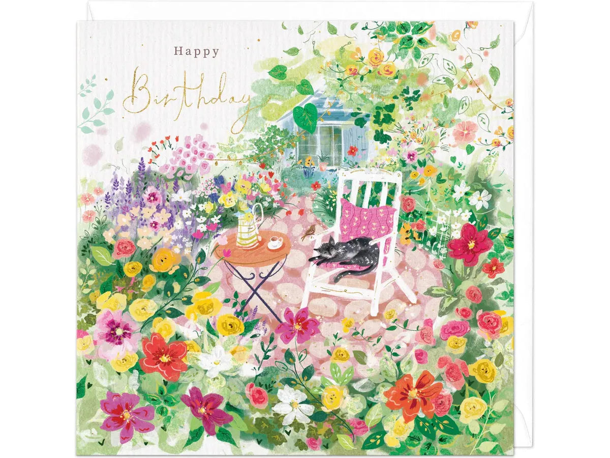 Cat Nap In The Garden Birthday Card image 0