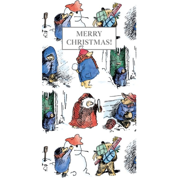 Illustrated Christmas card with cartoon characters and 'Merry Christmas!' text.