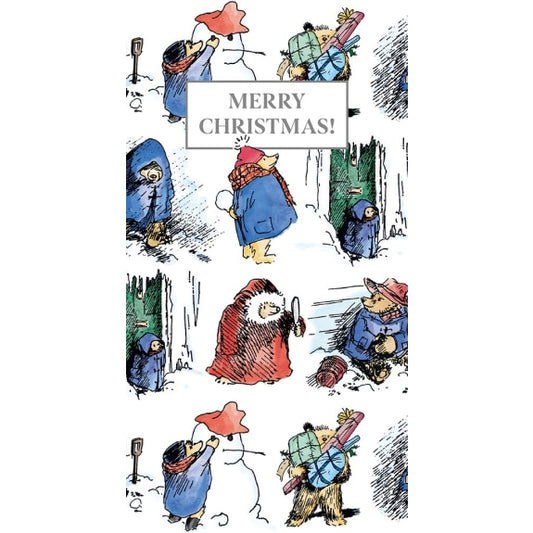 Illustrated Christmas card with cartoon characters and 'Merry Christmas!' text.