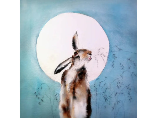 Mystical Hare and Moon Wildlife Art Card image 0