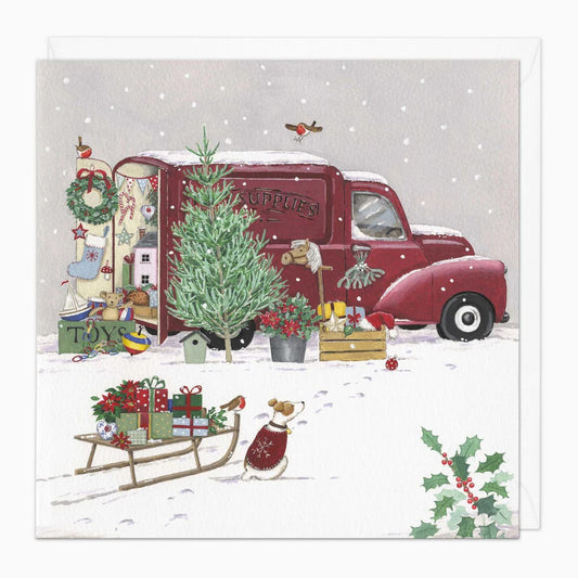 Festive Delivery Christmas Card – Vintage Van & Dog Design