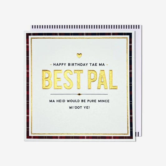 Birthday card with gold text on a white background
