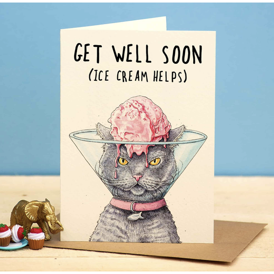 Get Well Soon Ice Cream Cat Card