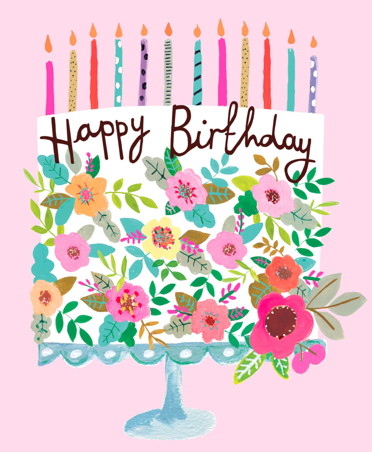 Flowered Birthday Cake with Candles Card