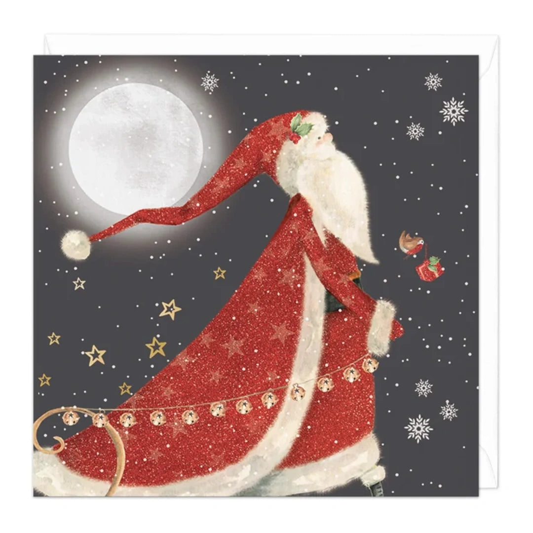 Santa Under the Moon Christmas Card