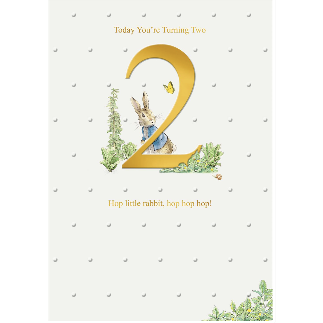 Children's birthday card with a rabbit character and number '2' on a white background