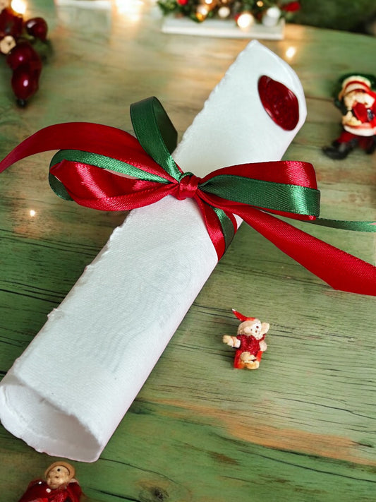Handwritten Scroll from Santa with Red Wax Seal and ribbon