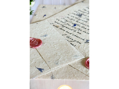 Handwritten Letter On Handmade Flowered Paper