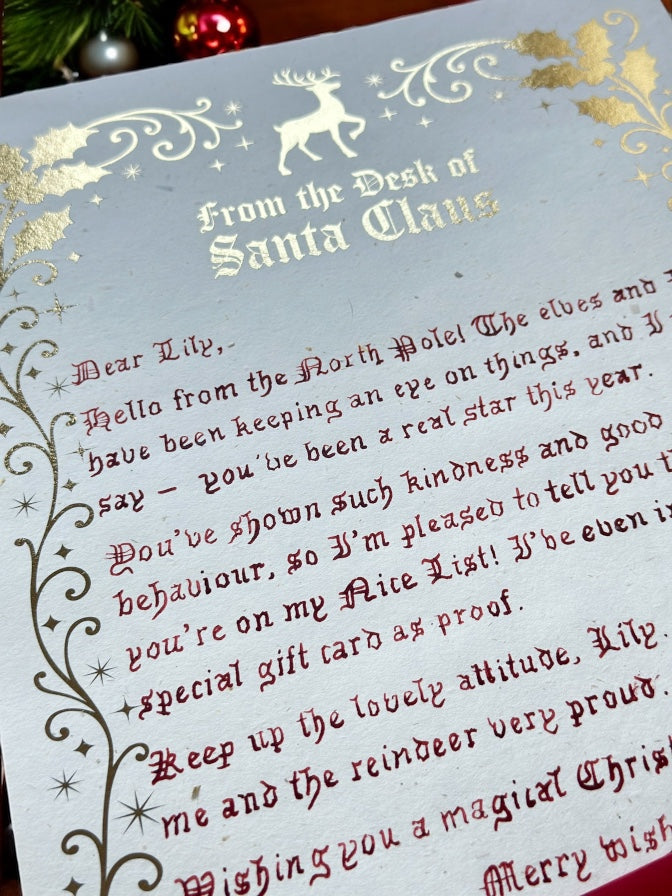 Letter from Santa Claus on gold foil paper