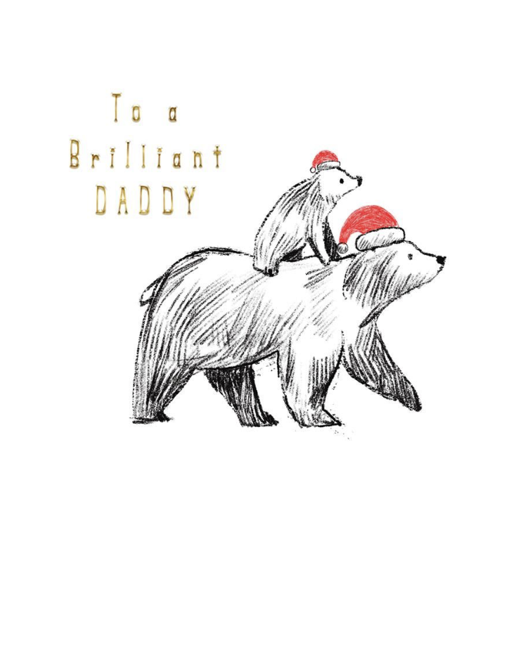 Illustration of a bear and cub wearing red hats with 'To a Brilliant DADDY' text on a white background.