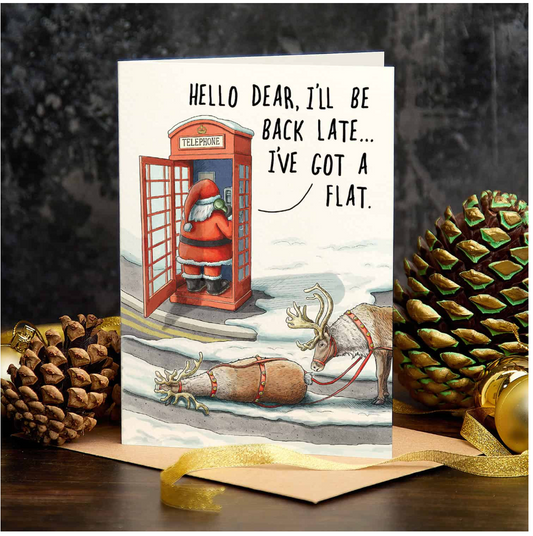 Funny Santa Christmas Card – “I’ve Got a Flat”