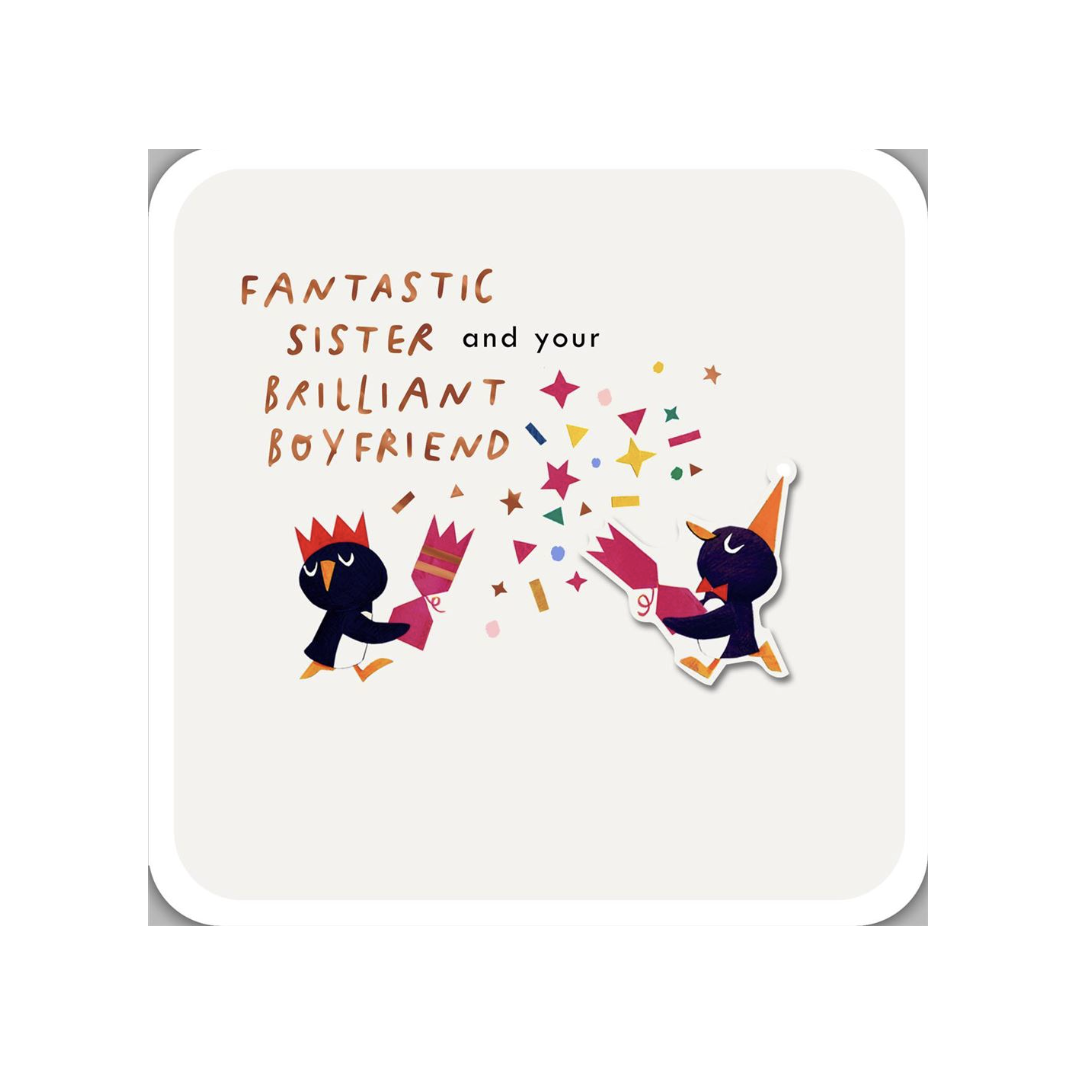 Sister and Boyfriend Christmas Card – Fun Penguin Design