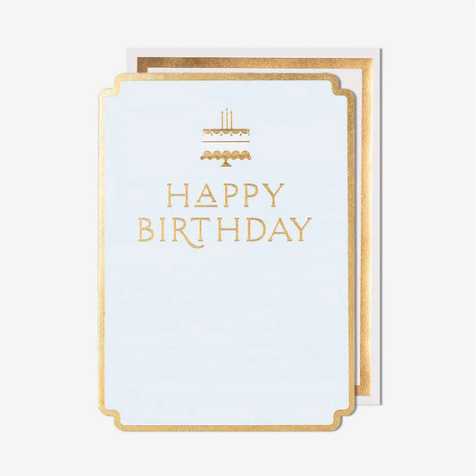 Greeting card with 'Happy Birthday' text and gold border on a white background
